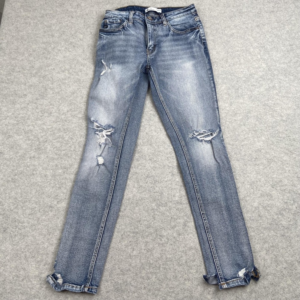 KanCan Womens 25 Distressed Mid Rise Skinny Stretch Jeans Blue 27x29 116520